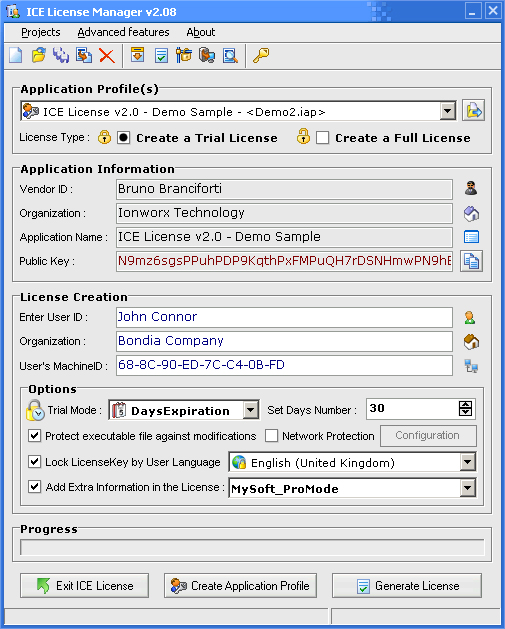 Screenshot of ICE License