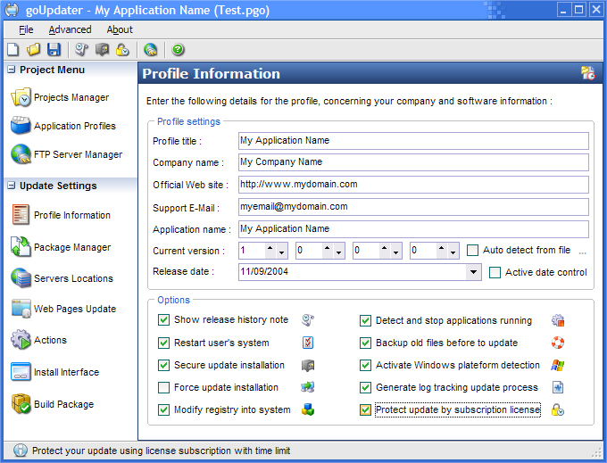 Screenshot of goUpdater 1.0